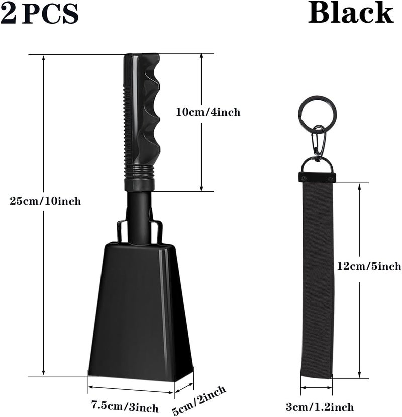HEYLEAYAR 10Inch Cowbells with Handle for Sporting Events, 2Pcs Large Cow Bells with Wrist Straps, Loud Noise Makers for Cheering Football Games Spirit Marathon Weddings Party Noisemakers, Black - Image 2